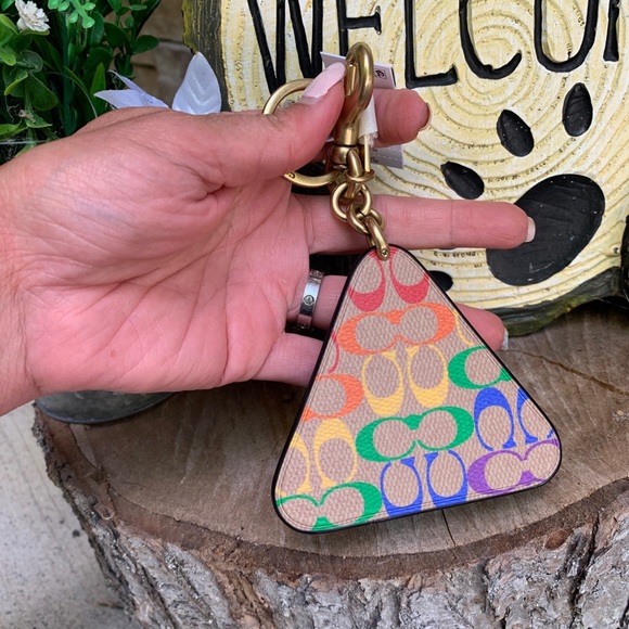 Authentic COACH SIGNATURE Coated canvas/smooth leather keychain/dog leash clip - Picture 2 of 6